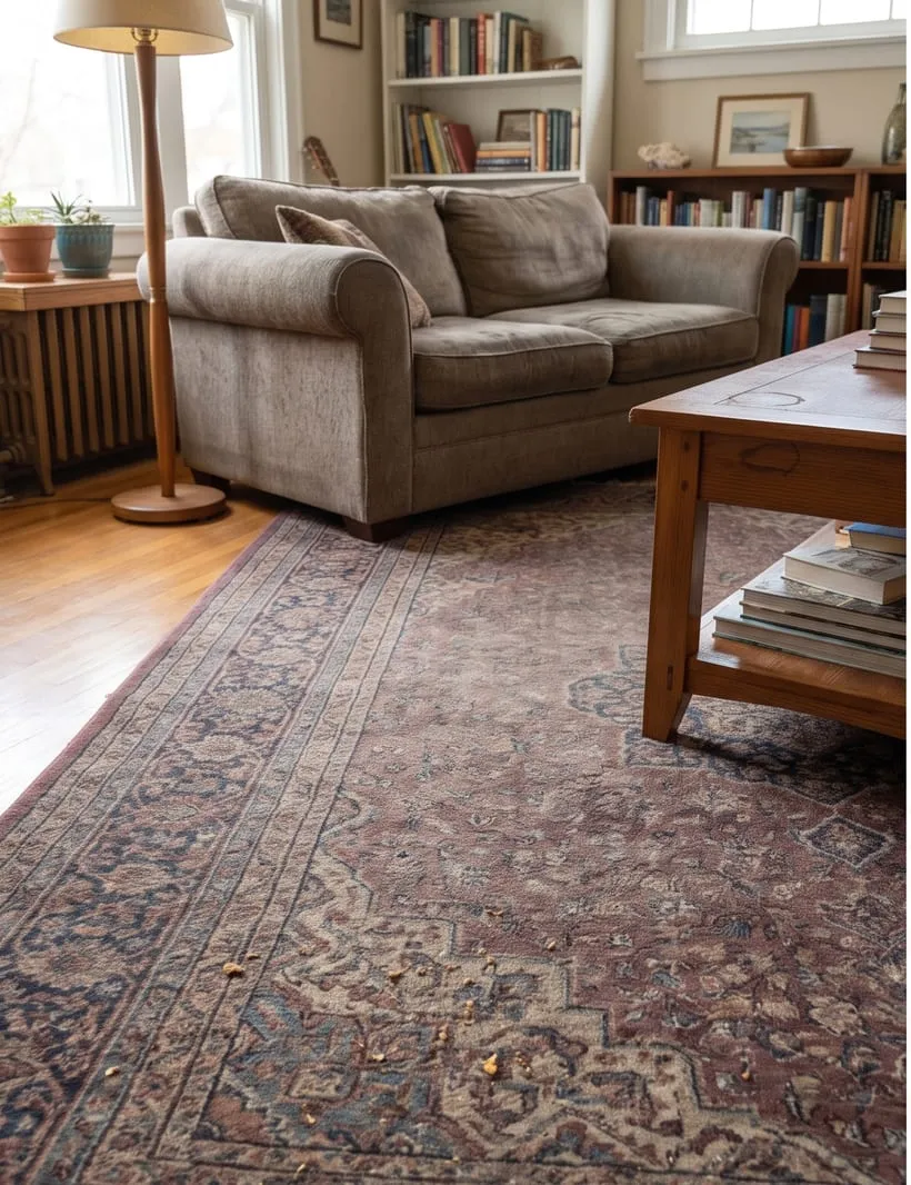 Before — Area rug before and after deep cleaning