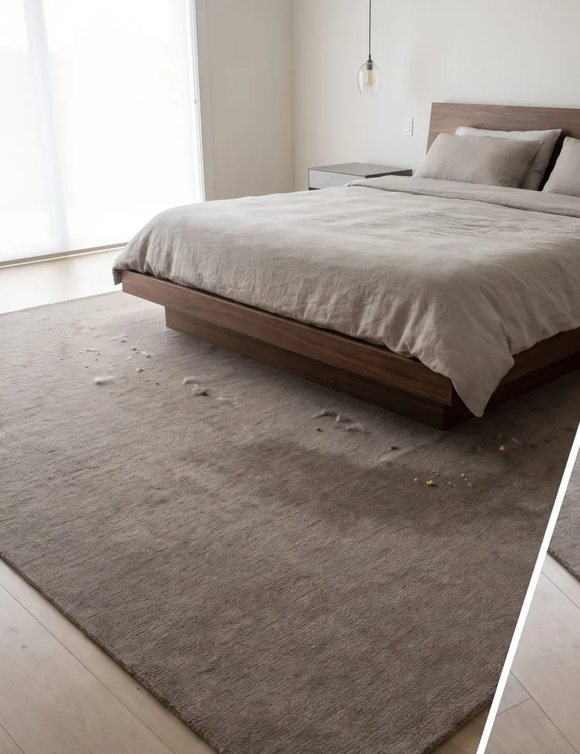 Before — Bedroom area rug before and after deep cleaning
