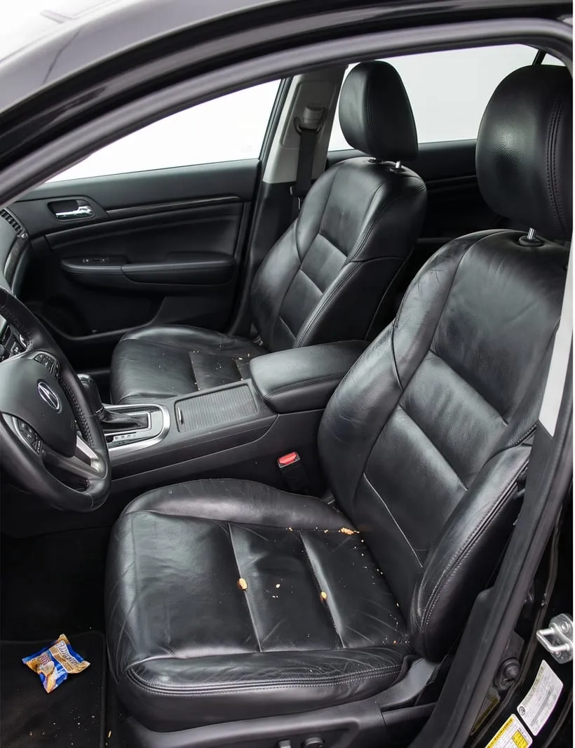 Before — Car leather seats before and after interior cleaning