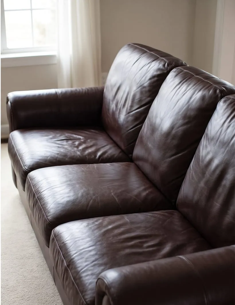 After — Brown leather sofa cleaned and conditioned to a supple finish