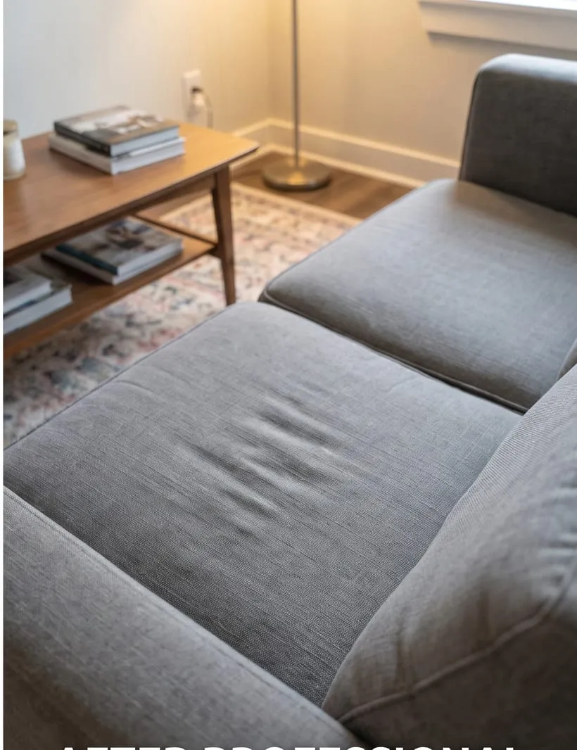 After — Grey sofa with pet hair before and after professional cleaning