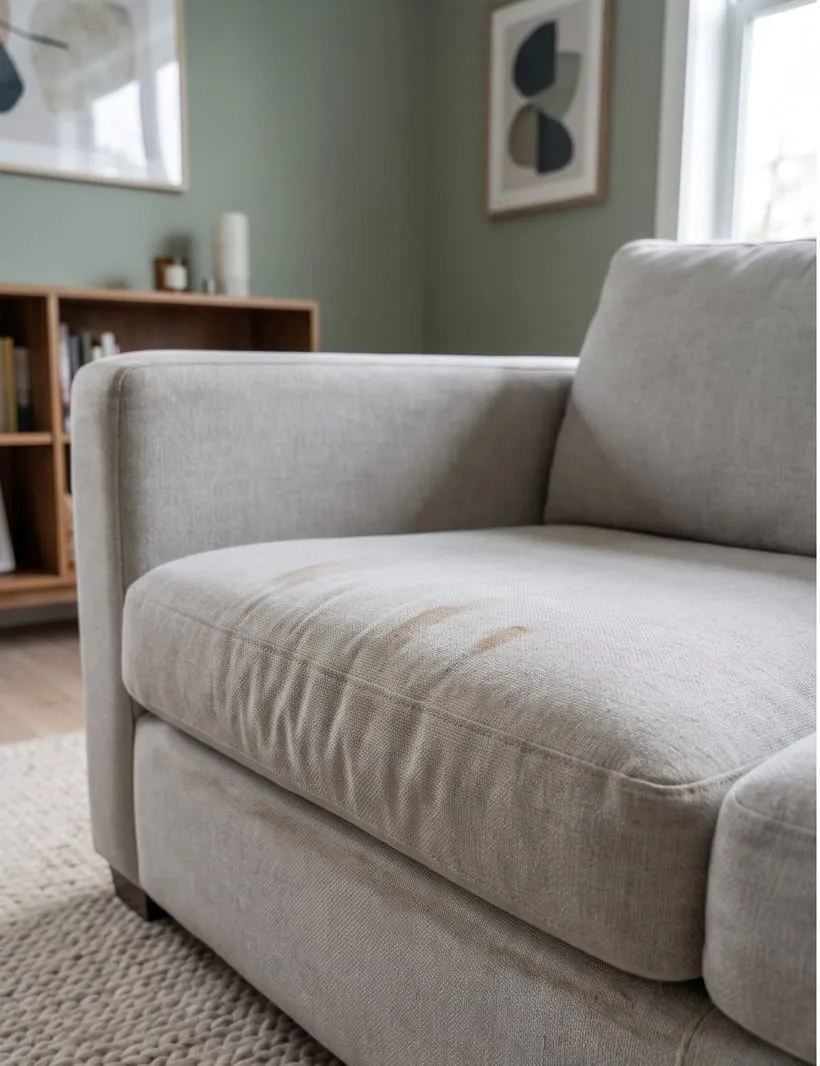 Before — Upholstered furniture before and after pet odor treatment