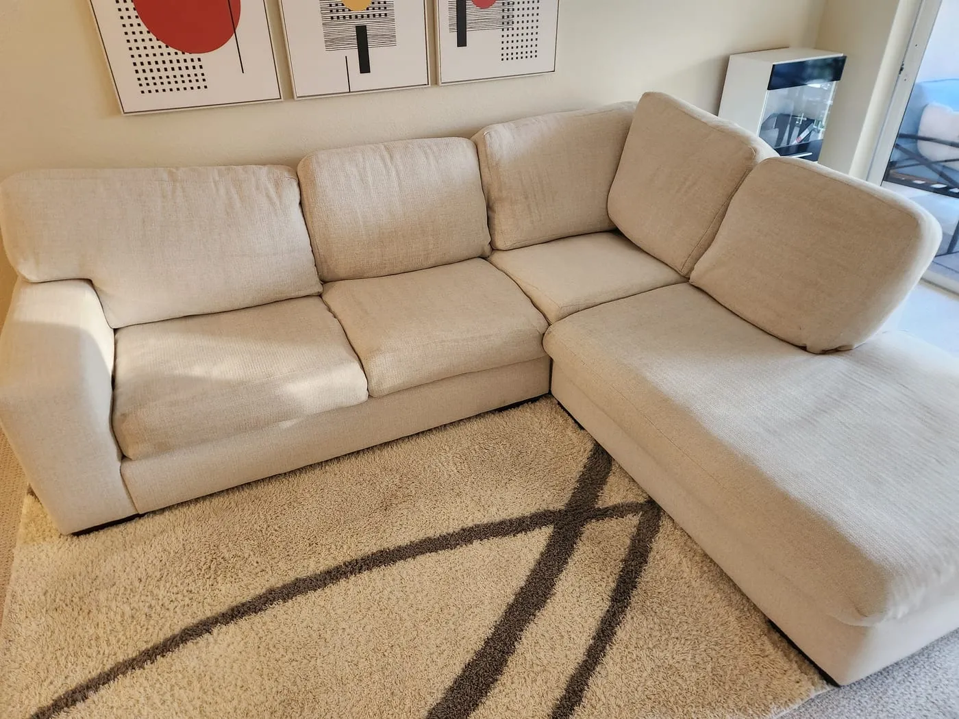 Beige sectional sofa restored to a clean, even color