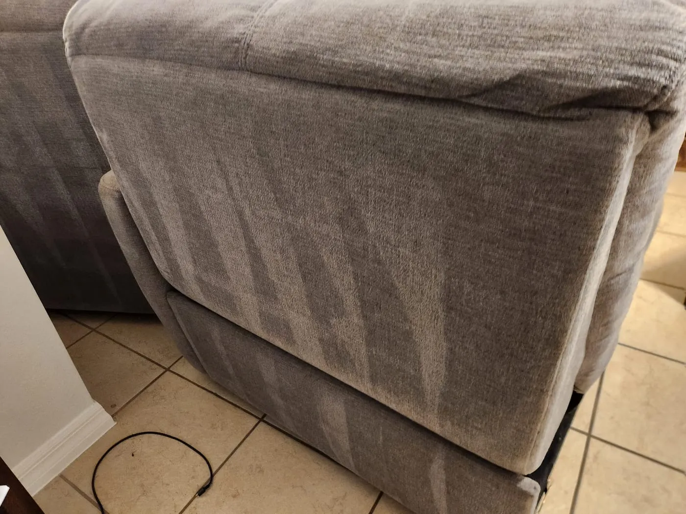 Grey chenille sofa deep-cleaned to an even finish